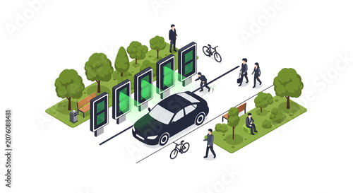 Electric car charging station urban infrastructure.