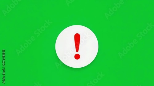 White Exclamation Mark Warning Icon on Green Screen. 4K Video