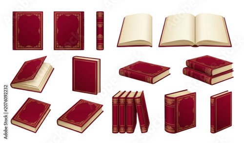 Cuadro en lienzo Classic Crimson Hardcover Book Mockup Collection with Blank Covers Open Volumes