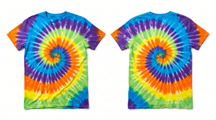 Tie Dye short sleeve T-Shirt Mockup Front and Back View on White Background