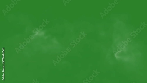 White realistic smoke clouds and vapor plumes rising on a green screen background