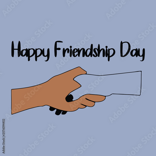 Happy friendship day illustration with hand holding a card on blue background