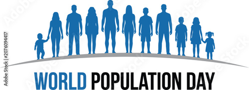 World population day illustration with blue silhouettes