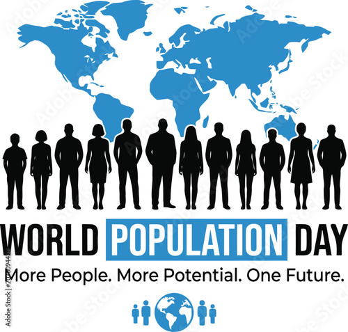 World population day awareness poster with people and globe
