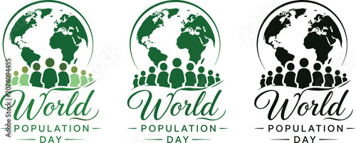 World population day logos with green and black colors and globe
