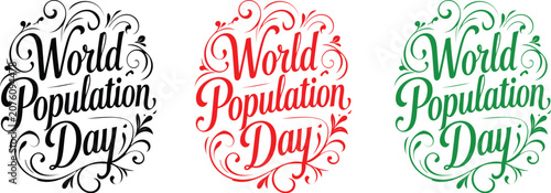 World population day vector illustrations in black, red and green