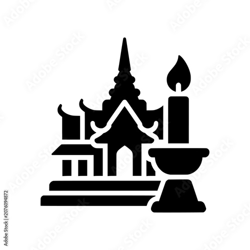 Bild auf Leinwand Buddhist Lent Day icon featuring a sacred candle, lotus flower, and temple elements symbolizing the beginning of Buddhist Lent