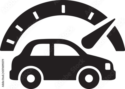 Foto Small automobile combined with a speedometer, bold EPS vector icon for speed, driving, and transport
