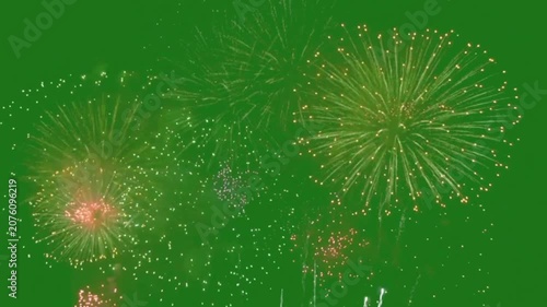 Colorful fireworks explosion display animation on green screen background