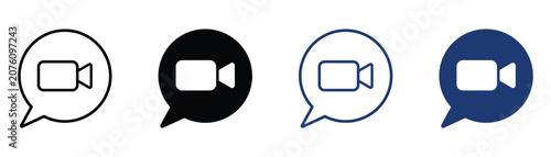 Video chat icon for online communication and virtual meetings. Icon design for app, website, UI UX and poster. Vector illustration isolated on transparent background.