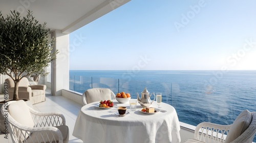 Luxury Mediterranean Hotel Breakfast with Sea View