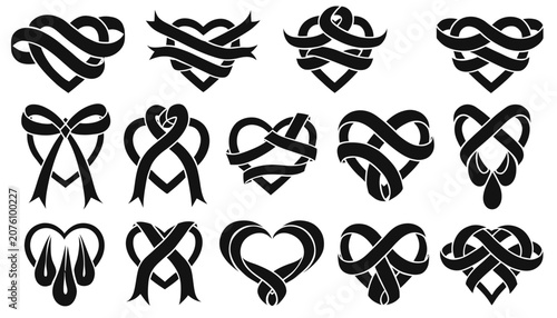 Collection of Intricate Black and White Celtic Knot Heart Designs.