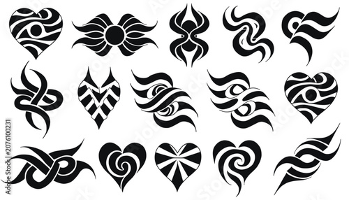 Elegant black ornate tribal tattoo style vector designs.