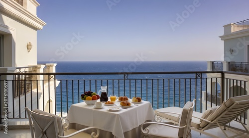 Luxury Mediterranean Hotel Breakfast with Sea View