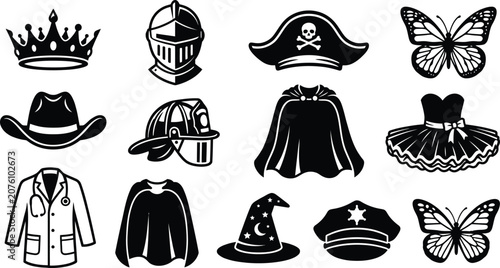 Quadro su tela Kids Dress Up and Costume Accessories Vector Icon Set