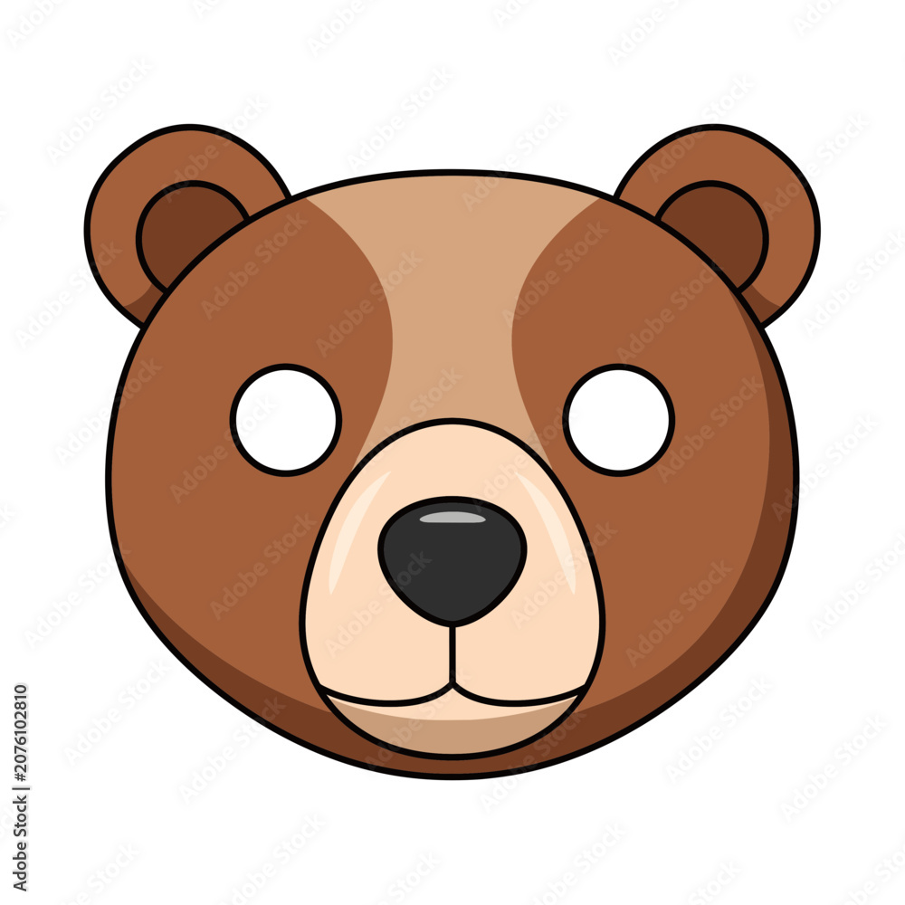 Fototapeta premium Cute Brown Bear Face Vector Illustration Isolated on White Background