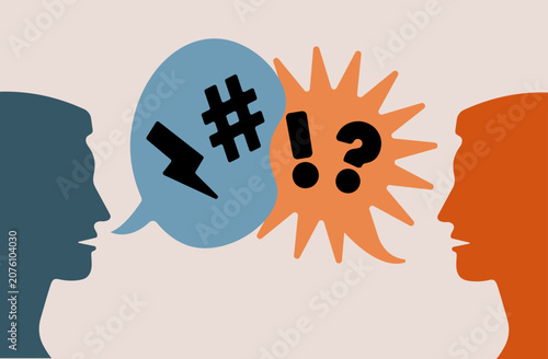 Schilderij op canvas Two People Speaking Angry Words with Speech Bubble Word Clouds illustration