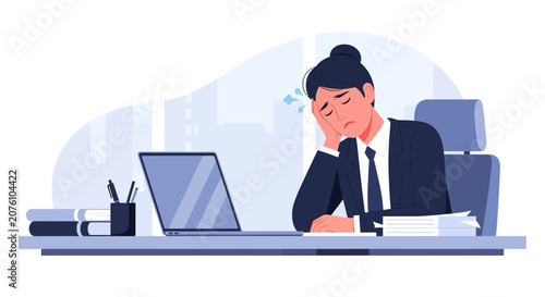Tired Office Worker Feeling Overwhelmed at Work, Showing Exhaustion and Stress