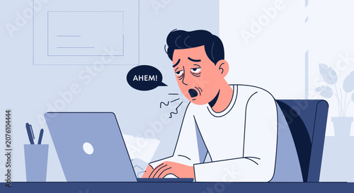 Tired Office Worker Struggles Working Late at Night with Fatigue and Exhaustion Shown