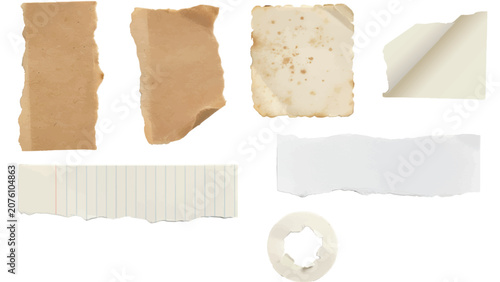 realistic vintage torn paper collection with ripped notebook pages tape and scrapbook elements set