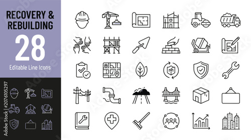 Schilderij op canvas Recovery and rebuilding web icons in line style