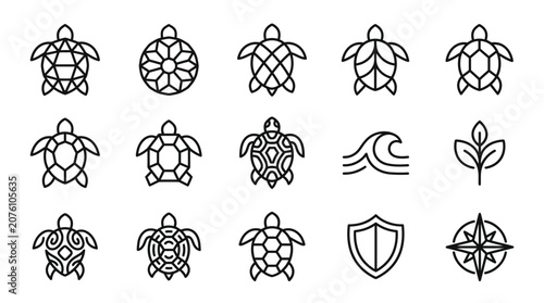 Foto Turtles icons set in outline style.
