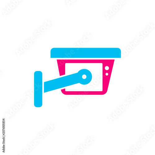 Security camera icon in cyan and magenta- simple design for surveillance concept Isolated on white background