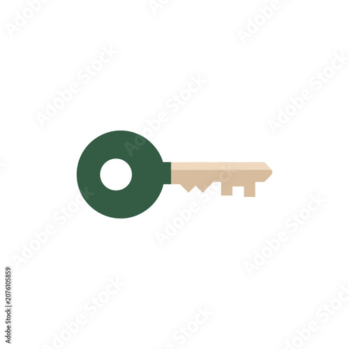 A flat design key with a green head and beige shaft symbolizing access and opportunityisolated on white background