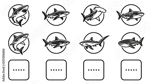 Slika na platnu Black and white shark icons.
