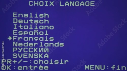 Blue screen display shows list german language options text menu navigation settings. 