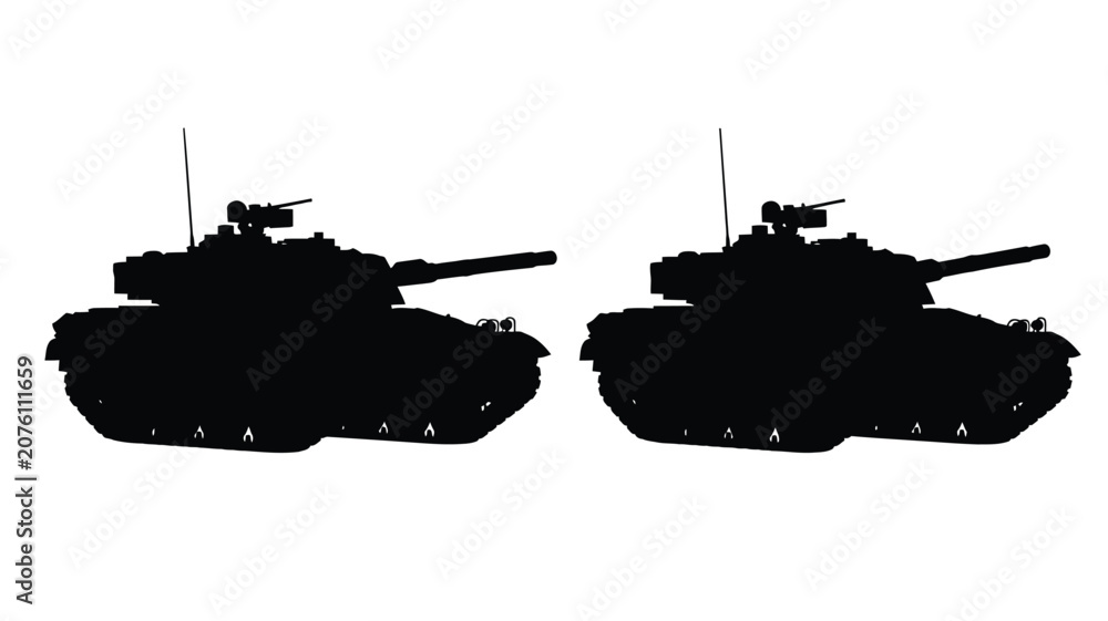 Fototapeta premium Two Main Battle Tanks In Black Silhouette