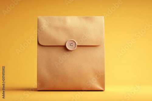 Beige envelope with button closure, on orange background