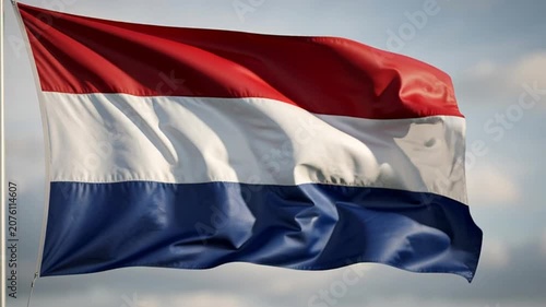 The National Flag of the Netherlands Waving in the Wind.
