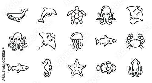 Bilde på lerret Sea creatures icons set ocean animals 7.