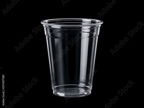 Empty clear plastic disposable cup isolated on black background