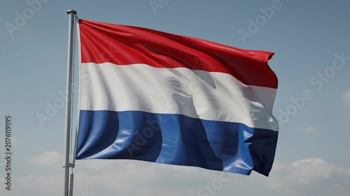 The National Flag of the Netherlands Waving in the Wind.