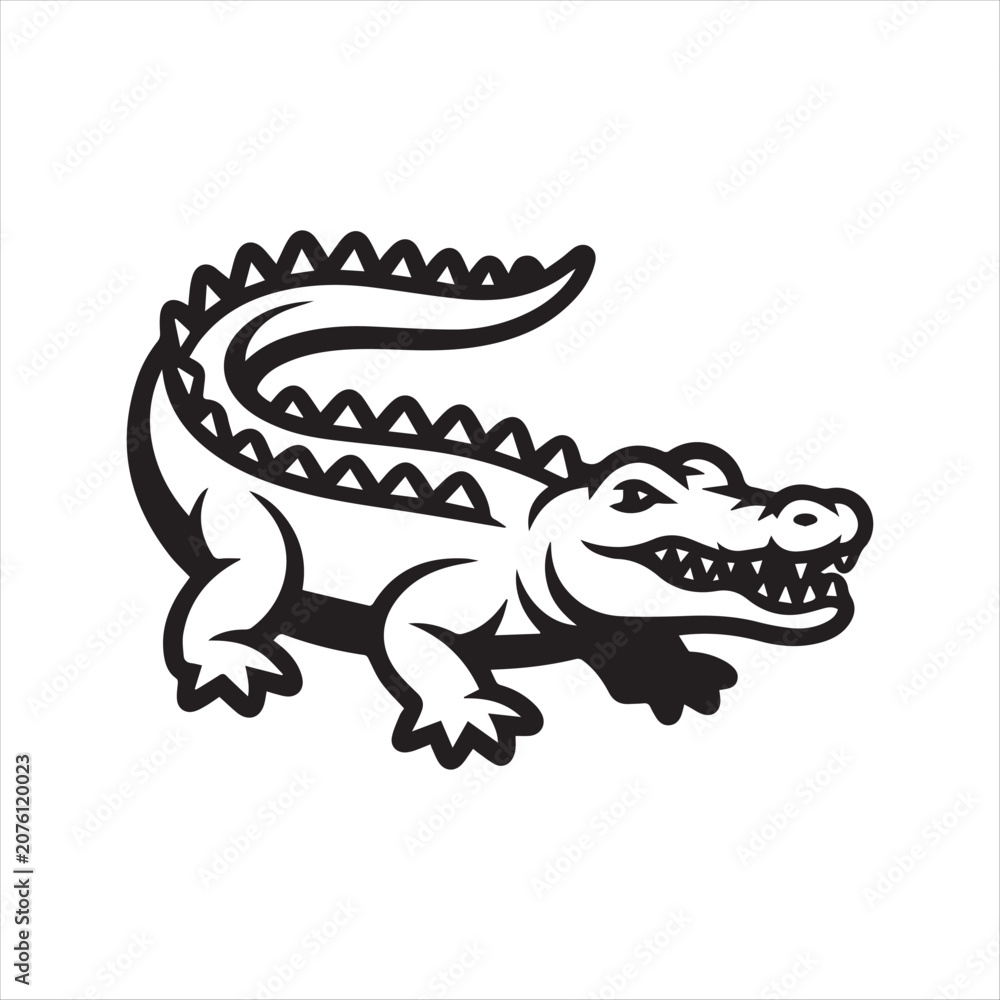 Obraz premium Crocodile Mascot Cartoon Illustration, Alligator Cartoon Character Design, Black and White Crocodile Logo, Fierce Crocodile Mascot Clipart, Vintage Alligator Emblem Illustration, Wild Crocodile Animal