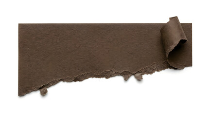 A piece of brown paper with a torn edge and a curled corner for your custom text or design