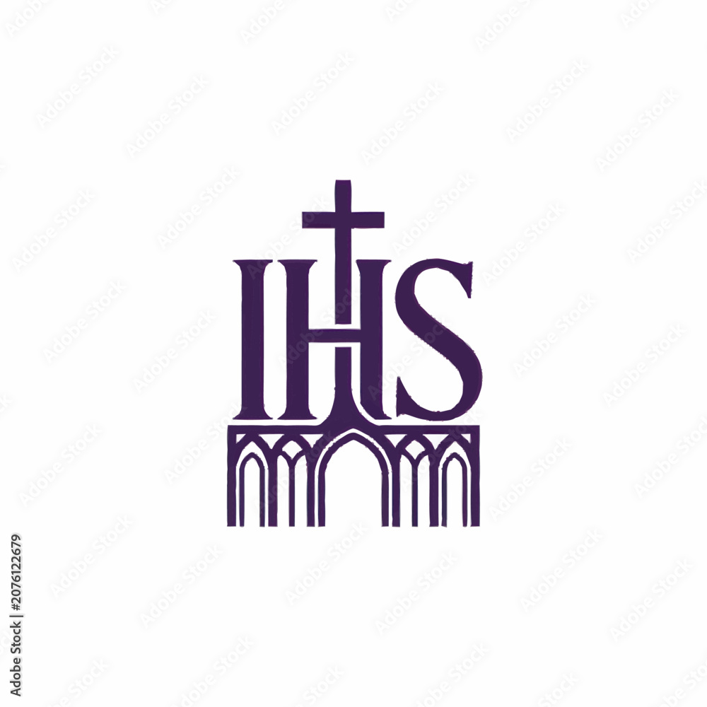 Obraz premium Gothic Style Monogram with Cross and Cathedral Arches.