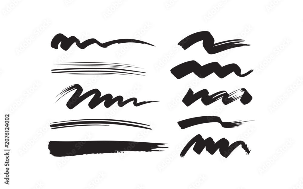 Fototapeta premium Abstract hand drawn black brush stroke set on a transparent background for digital design.