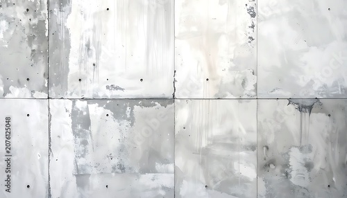 Weathered concrete wall with square panels.