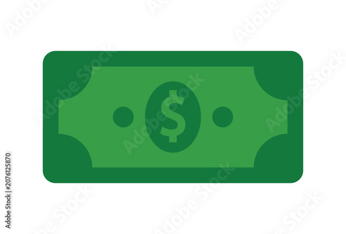 Flat vector illustration of a green banknote with a dollar symbol on a white background.