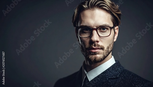 Businessman portrait with glasses and suit.