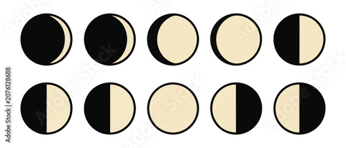 Fotografía Moon Phases Cycle Vector Illustration Set in Beige and Black