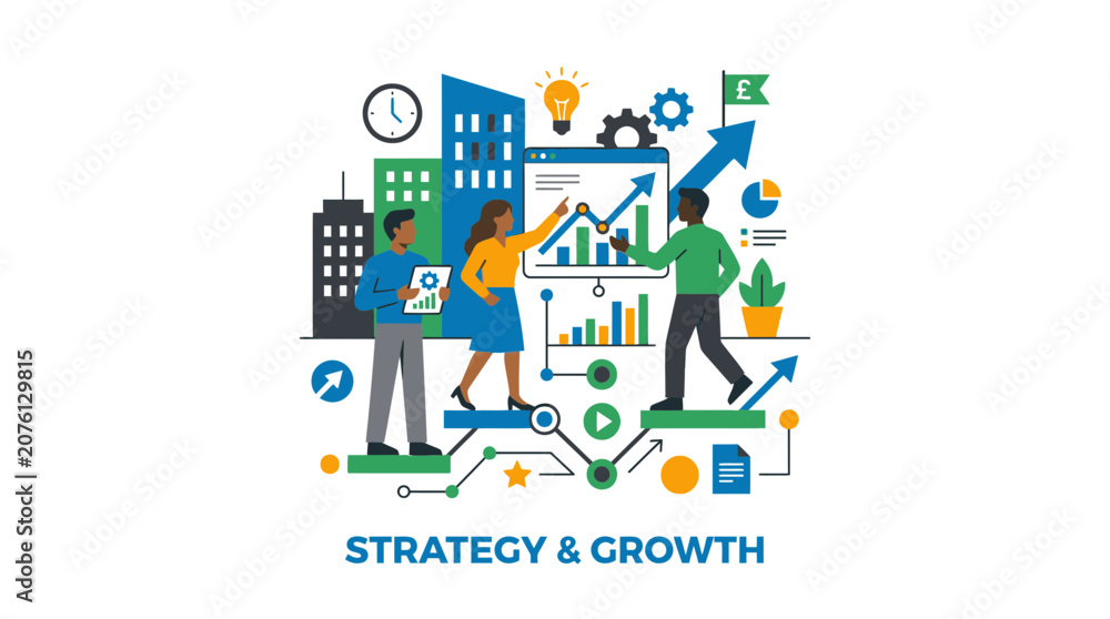 Fototapeta premium Business Strategy and Growth Concept: Teamwork, Analytics, and Progress