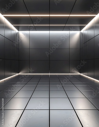 Modern interior design with metallic panels.