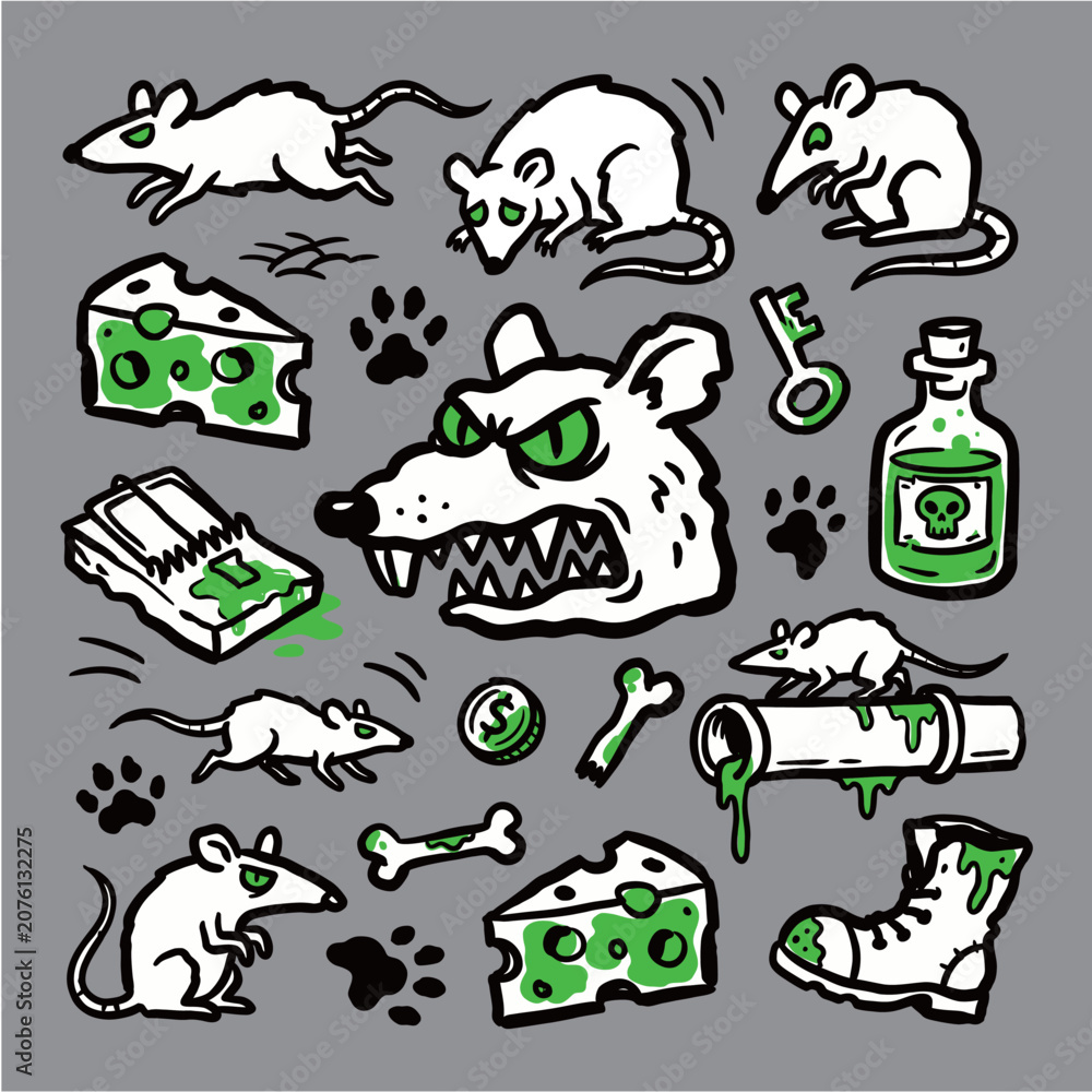 Fototapeta premium Rat and Rodent Pest Control Elements Collection