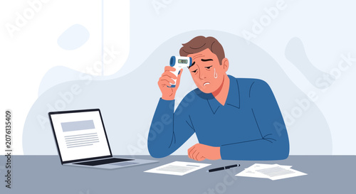 Stressed Businessman Feeling Ill While Working On Laptop At Office