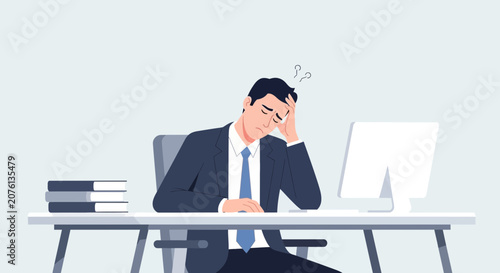 Stressed Businessman Overwhelmed At His Desk Amidst Frustration And Work Pressure Concerns