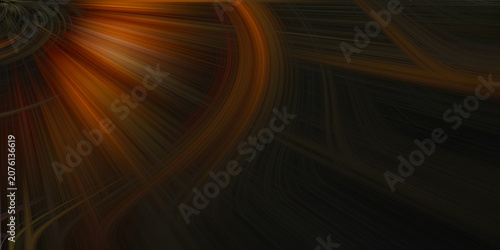 Bild auf Leinwand Abstract background featuring glowing golden light rays originating from top left corner with soft curved lines in dark space